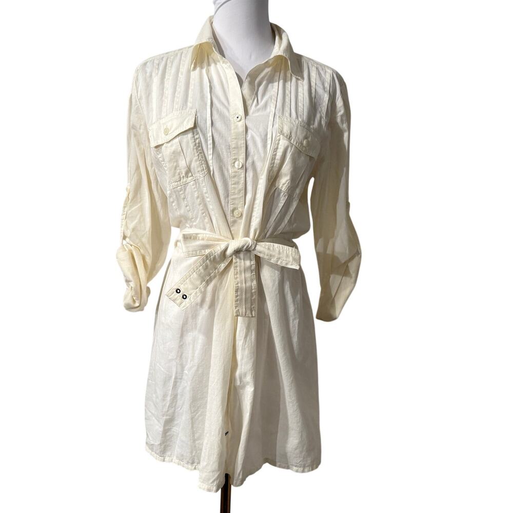 Converse One Star Ivory Cream Safari Shirt Dress Belted Cotton Women Utility